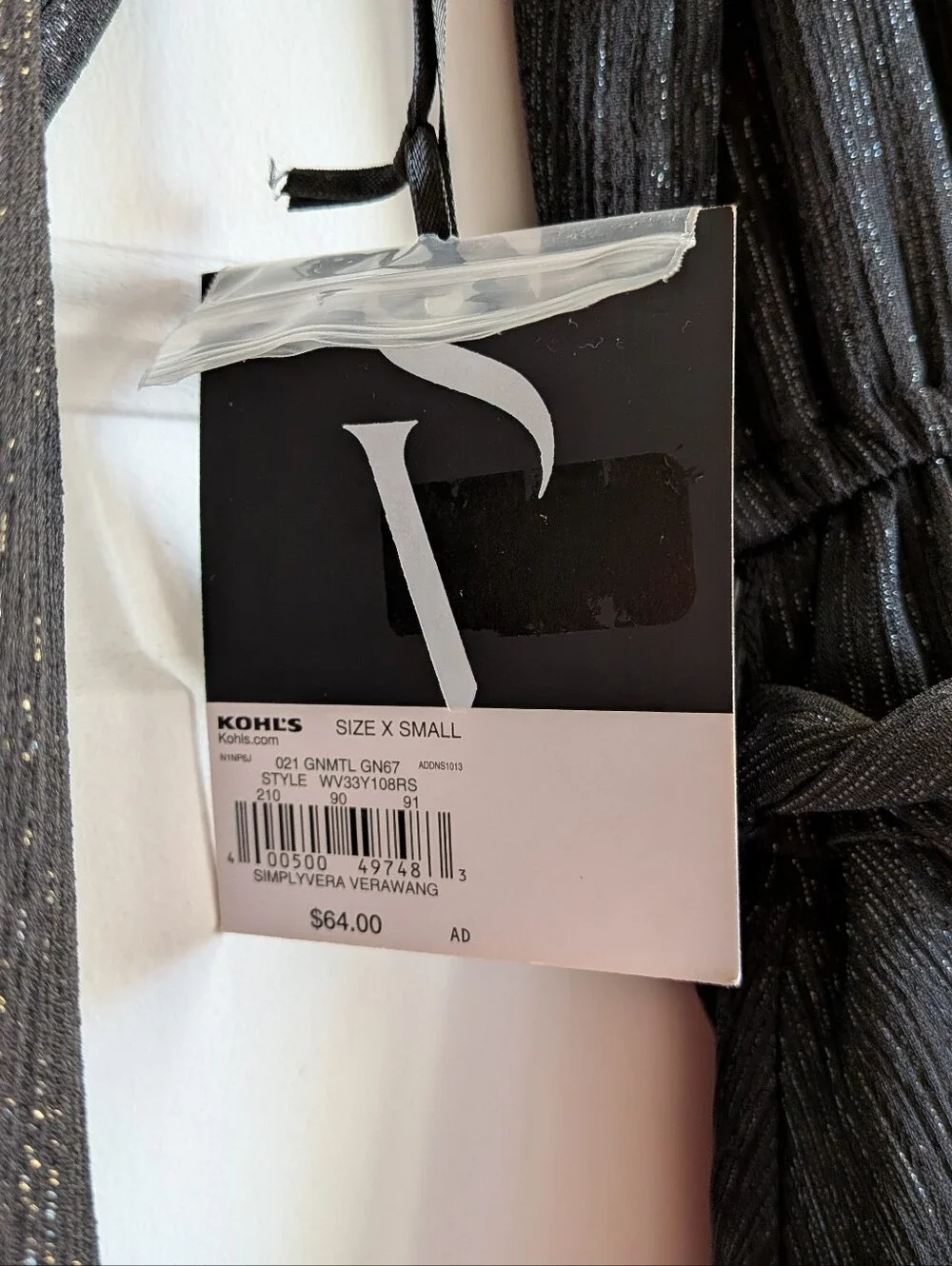 Vera Wang Black Metallic Tiered Long-Sleeve Dress